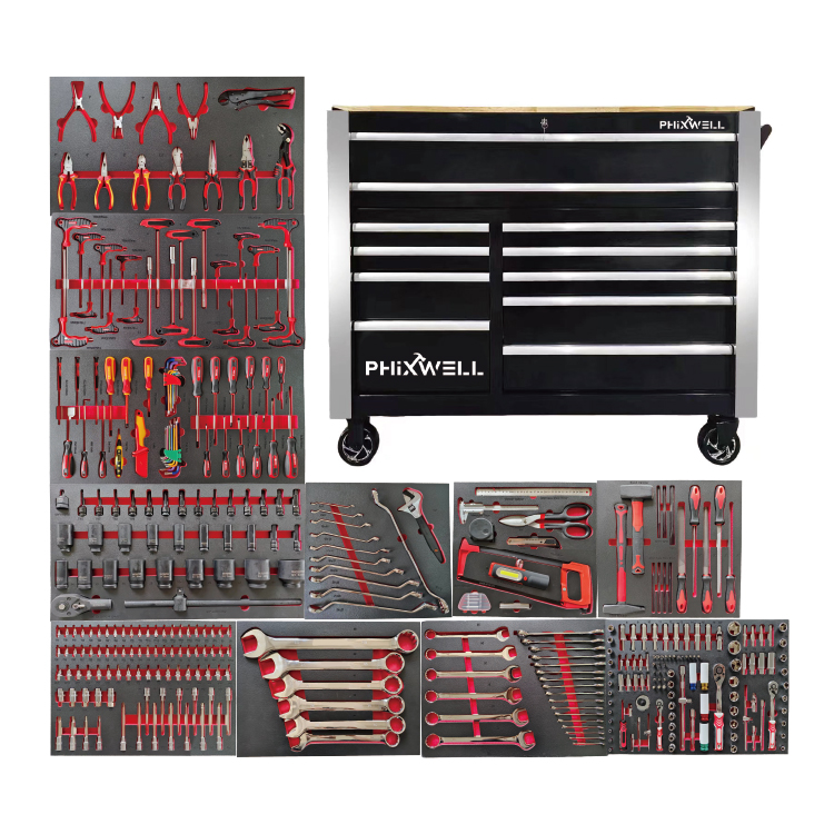 719520PHIXWELL Armadietto portautensili a 11 cassetti con set di attrezzi da 377 pezzi