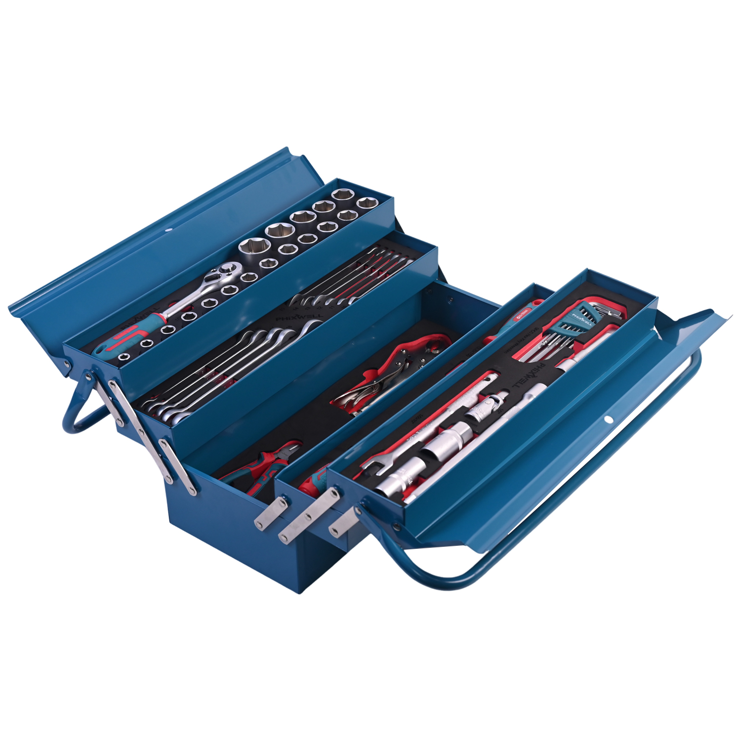 717302 PHIXWELL Set di 56 utensili manuali con cassetta in ferro per uso domestico
