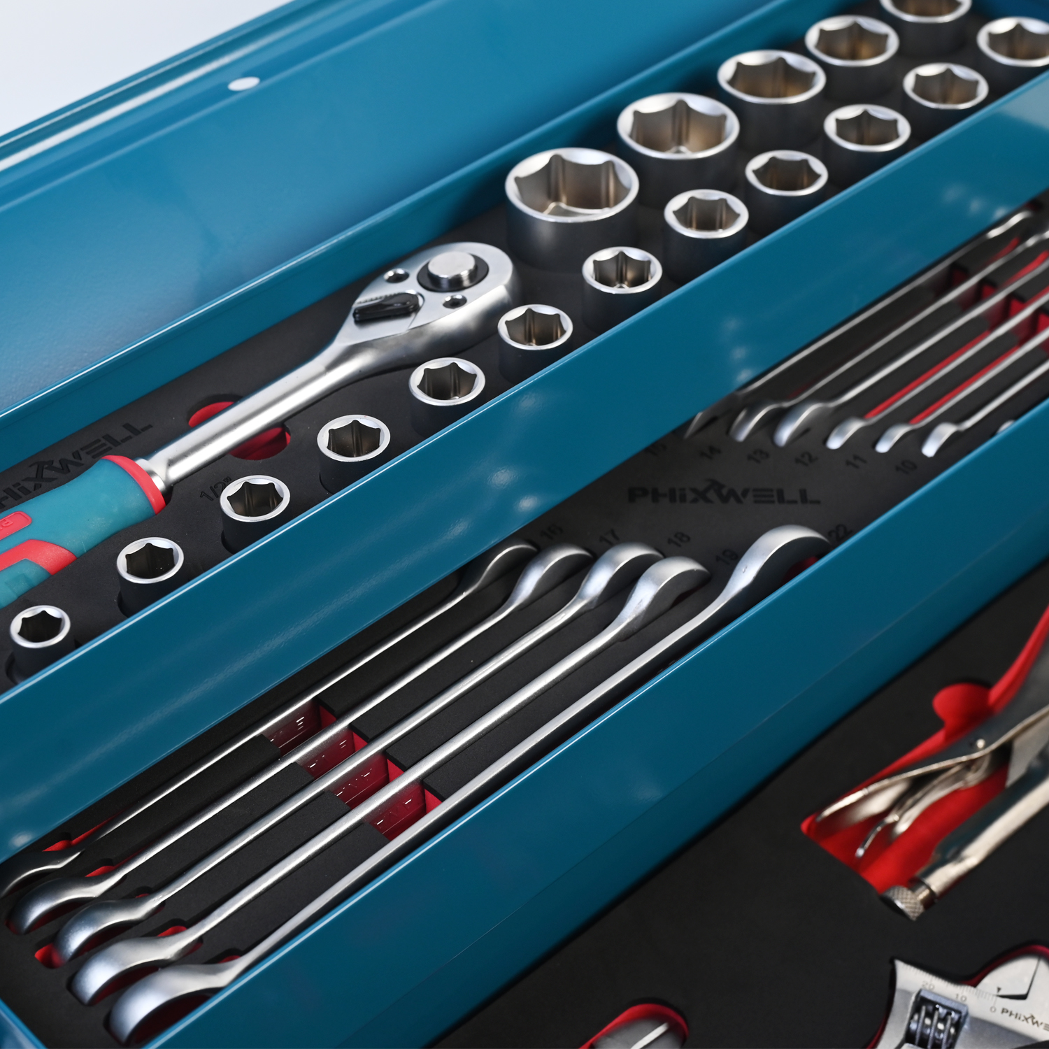 717302 PHIXWELL Set di 56 utensili manuali con cassetta in ferro per uso domestico